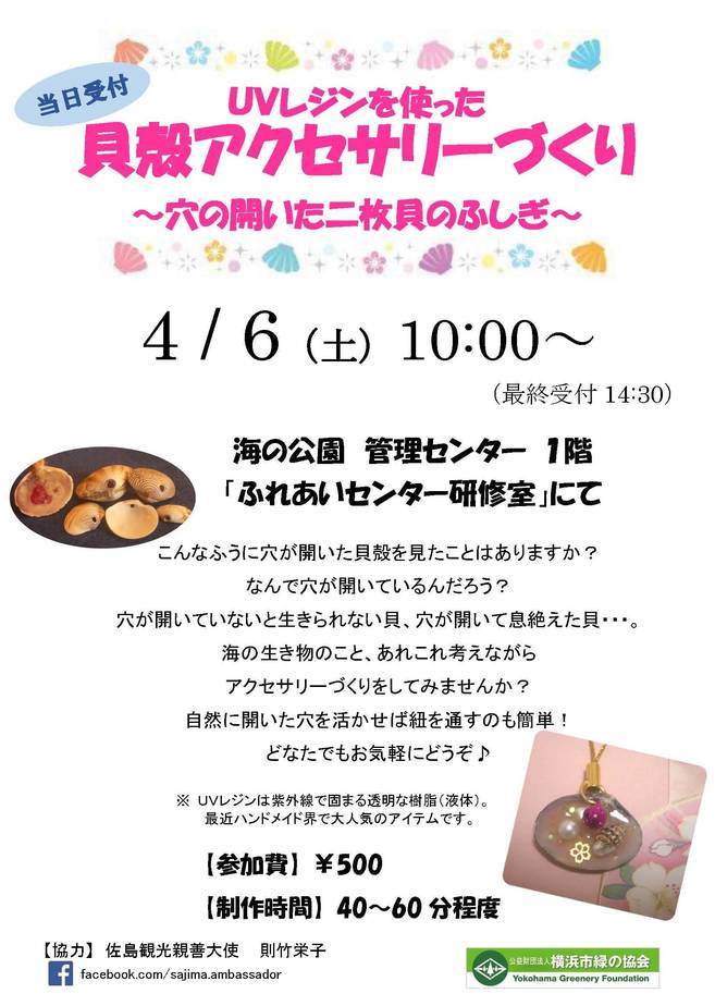 「UVレジンを使った貝殻アクセサリーづくり」ワークショップ開催【4月6日(土)】の写真
