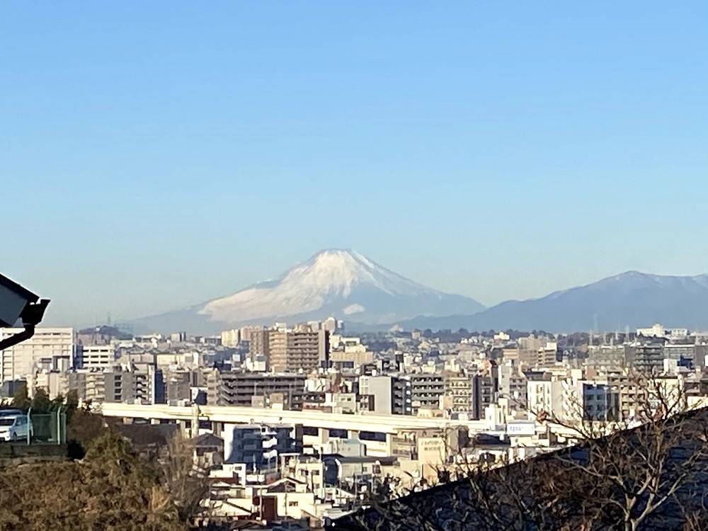庭園から見る富士山の写真