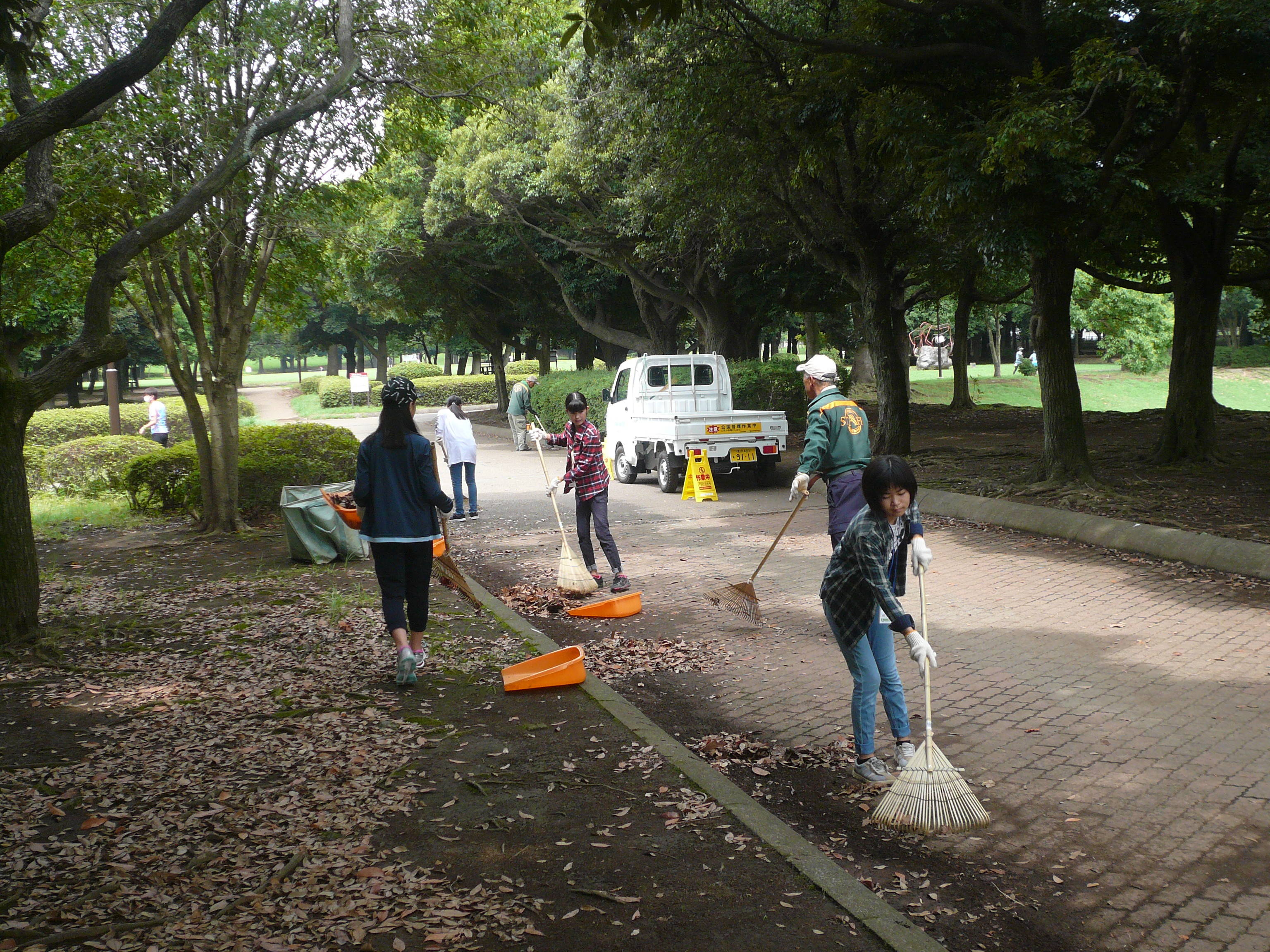 可愛い中学生が公園でボランティア活動の写真