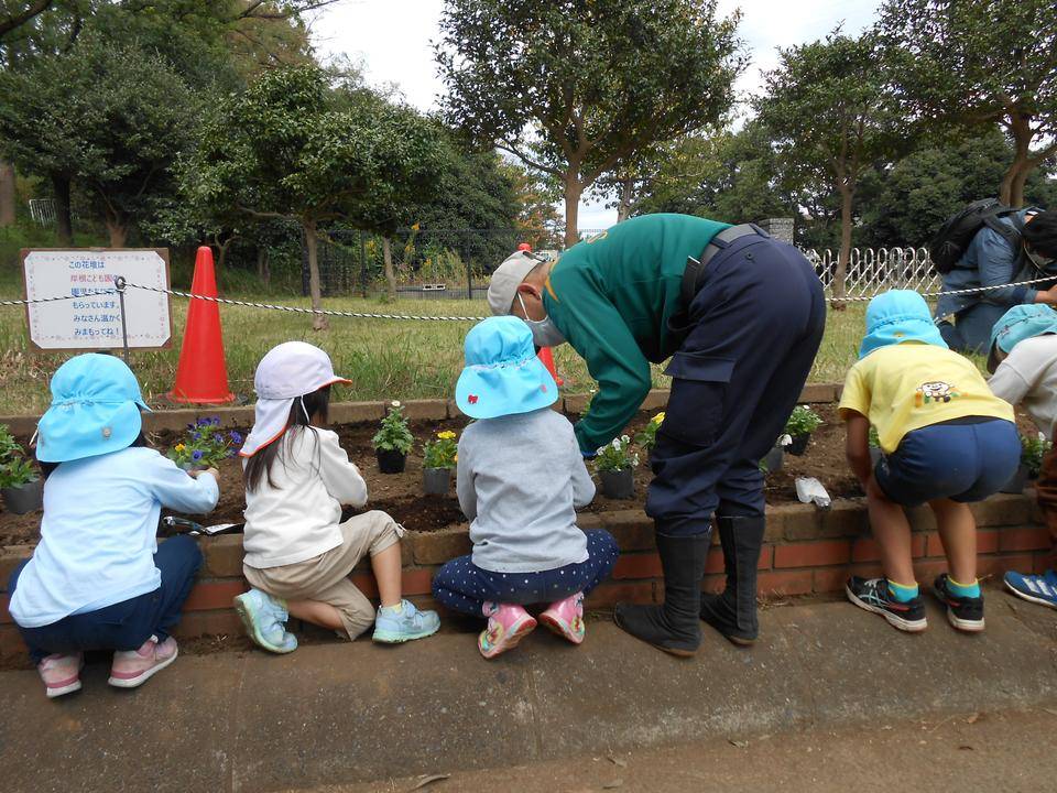 子供たちの花植えの写真