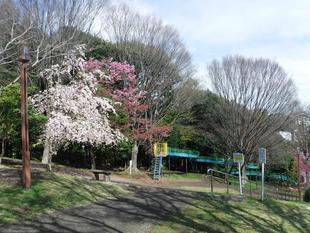 慰霊塔、ローラー滑り台あたりの風景