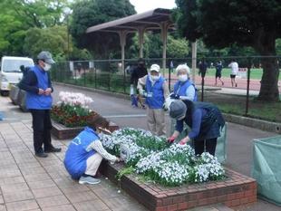 園内花壇除草作業