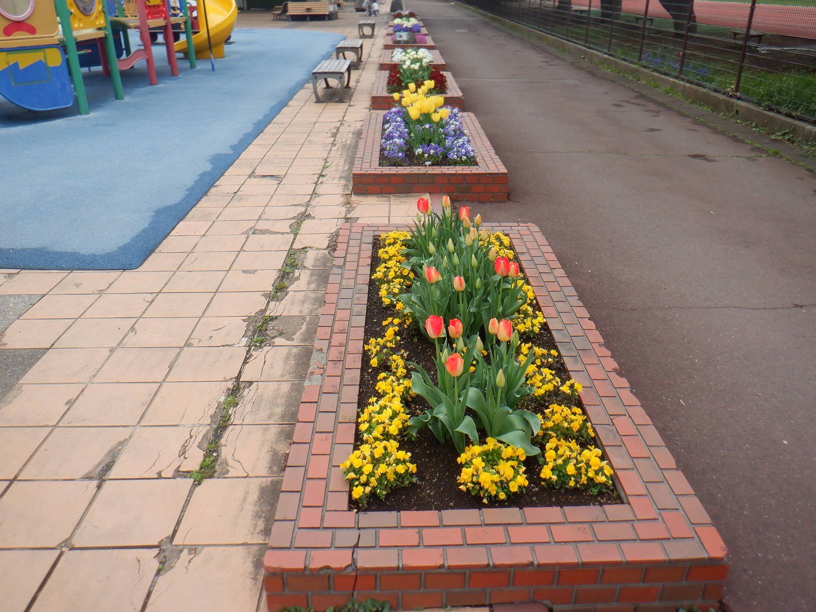 第一レスト前　レンガ花壇の写真