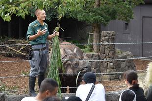 「わくわくタイム(飼育員ガイドや、ヤギのおやつタイム)」