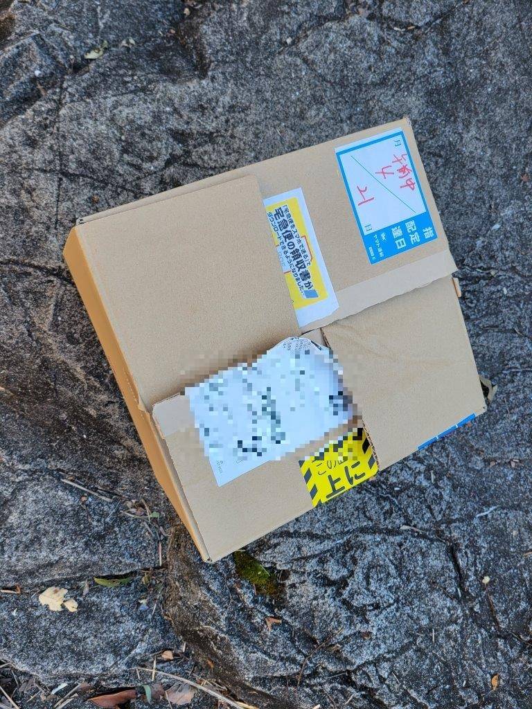 蓋を閉じた状態の段ボール箱